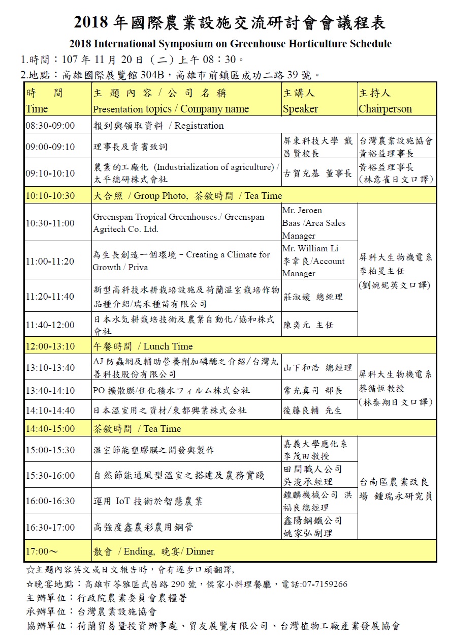 2018年國際農業設施交流研討會